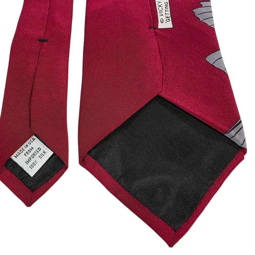 Vicky Davis‎ 'Getting Hooked' Burgundy Fish Fishing Silk Necktie Men's Outdoors